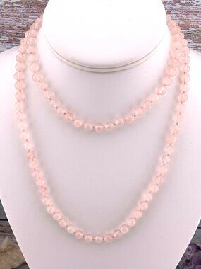 Rose Quartz Hand Knotted 32" 6mm Beads  long Necklace J1447